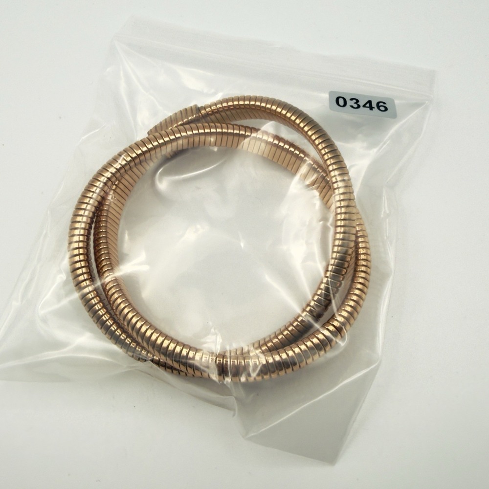 Gold Tone Gaspipe Tubogas Double Wrap Crossover Flexible Bangle Bracelet 7-7.5" - Picture 8 of 8